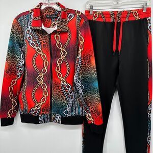 VIP Collection Jacket Pant Set Mens Size Small Tracksuit Activewear Chains Retro